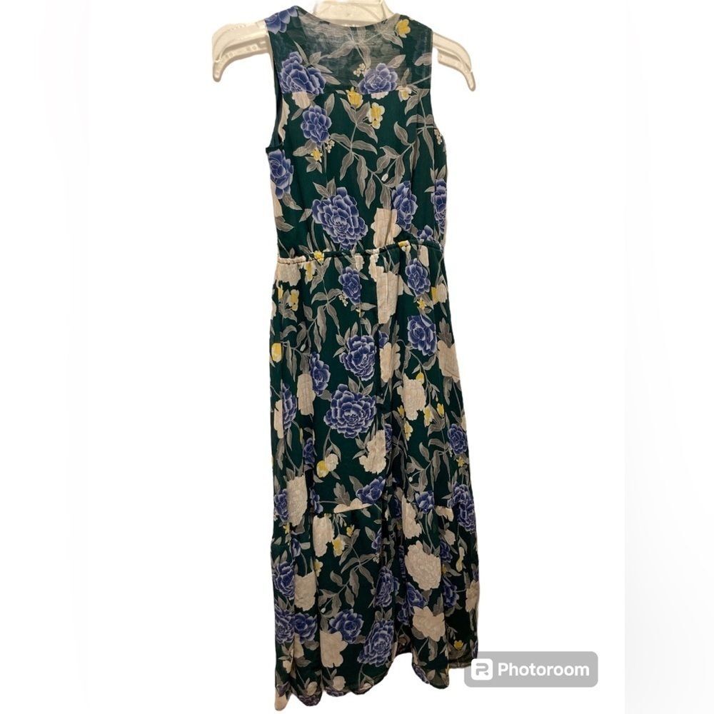 Merona Maxi Dress Womens XS Hunter Green Floral Sleeveless Dress Dark Green - Picture 4 of 10
